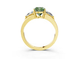Yellow gold Three-Stone Fancy Green Cushion Cut Cut Diamond Ring with Trillion Side Stones on a Split Shank Band_3