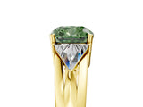 Yellow gold Three-Stone Fancy Green Cushion Cut Cut Diamond Ring with Trillion Side Stones on a Split Shank Band_5