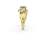 Yellow gold Three-Stone Fancy Green Cushion Cut Cut Diamond Split Shank Prong Set Ring_2