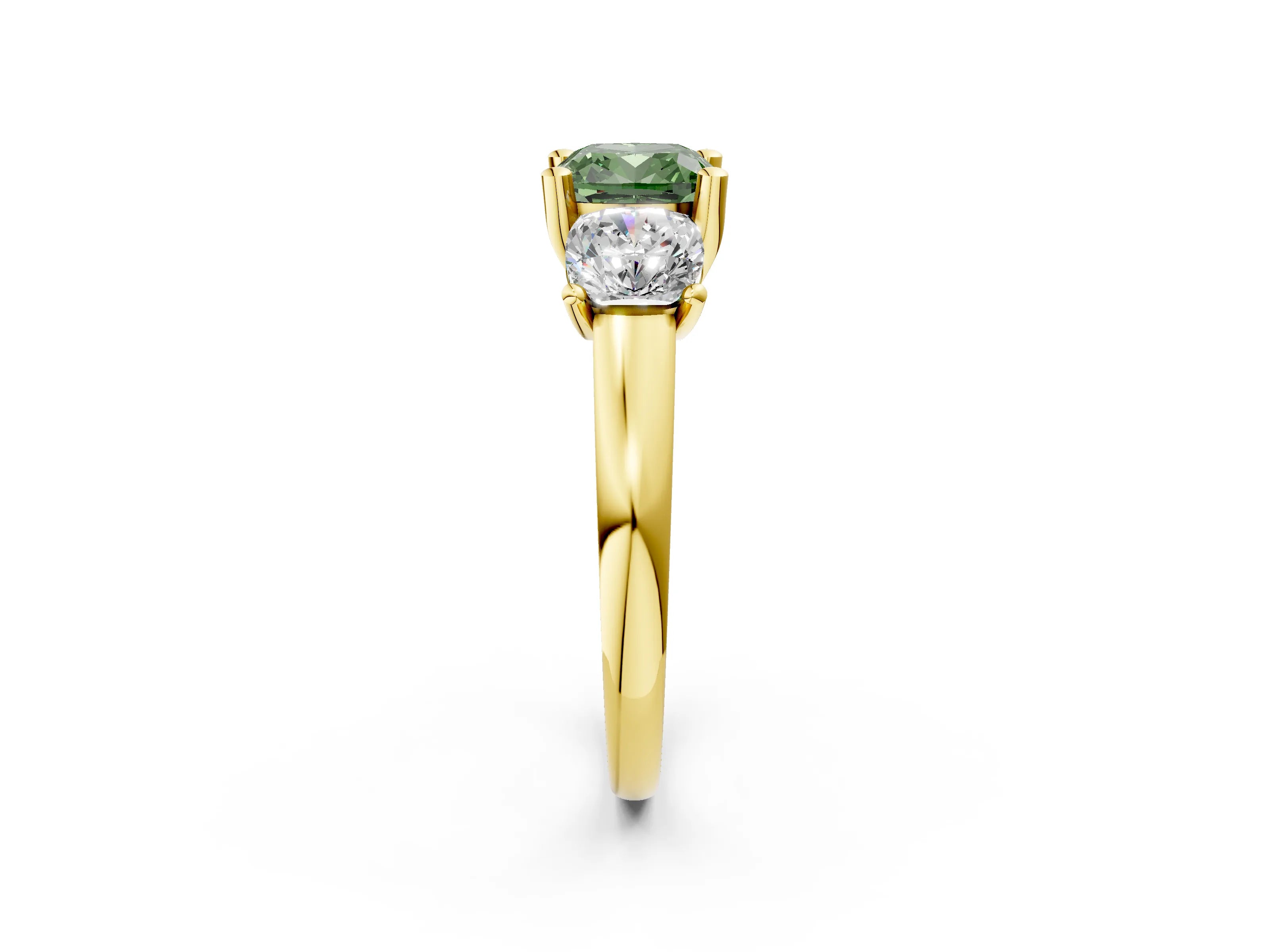 Yellow gold Three-Stone Fancy Green Cushion Cut Cut Solitaire Ring with Classic Prong Setting_2