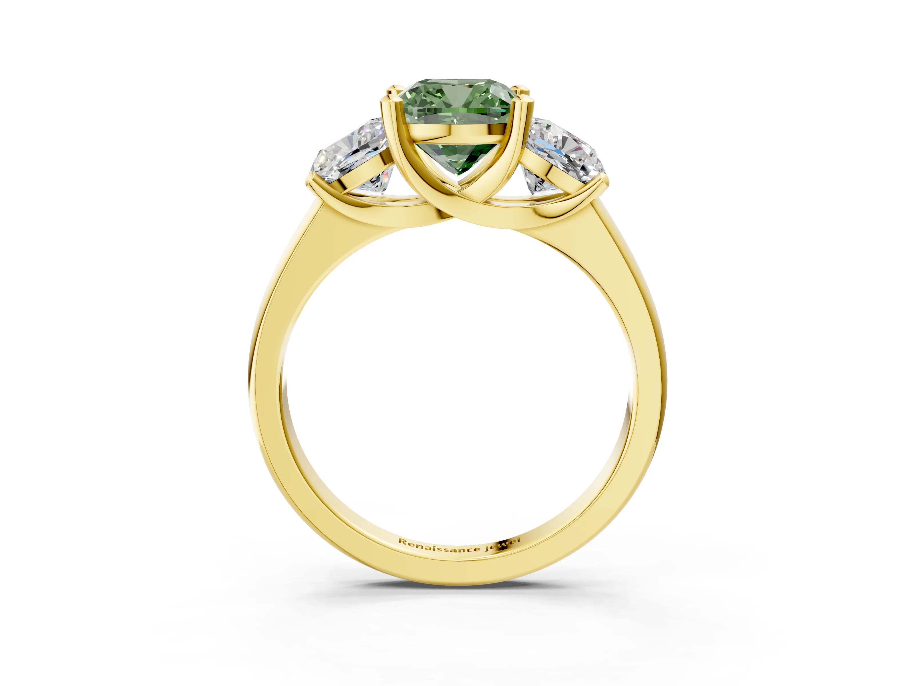 Yellow gold Three-Stone Fancy Green Cushion Cut Cut Solitaire Ring with Classic Prong Setting_3