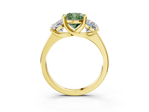 Yellow gold Three-Stone Fancy Green Cushion Cut Cut Solitaire Ring with Classic Prong Setting_3