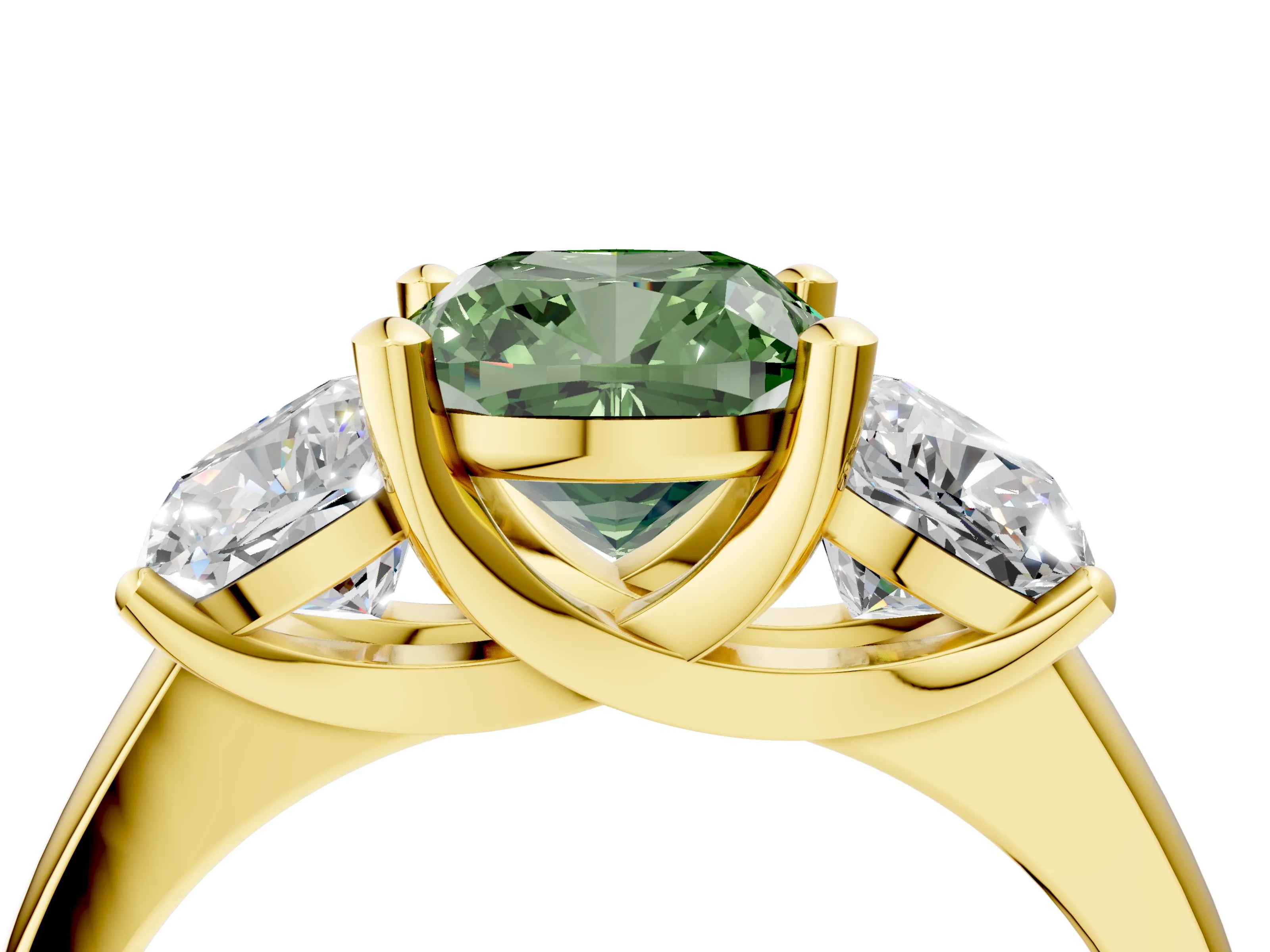 Yellow gold Three-Stone Fancy Green Cushion Cut Cut Solitaire Ring with Classic Prong Setting_4