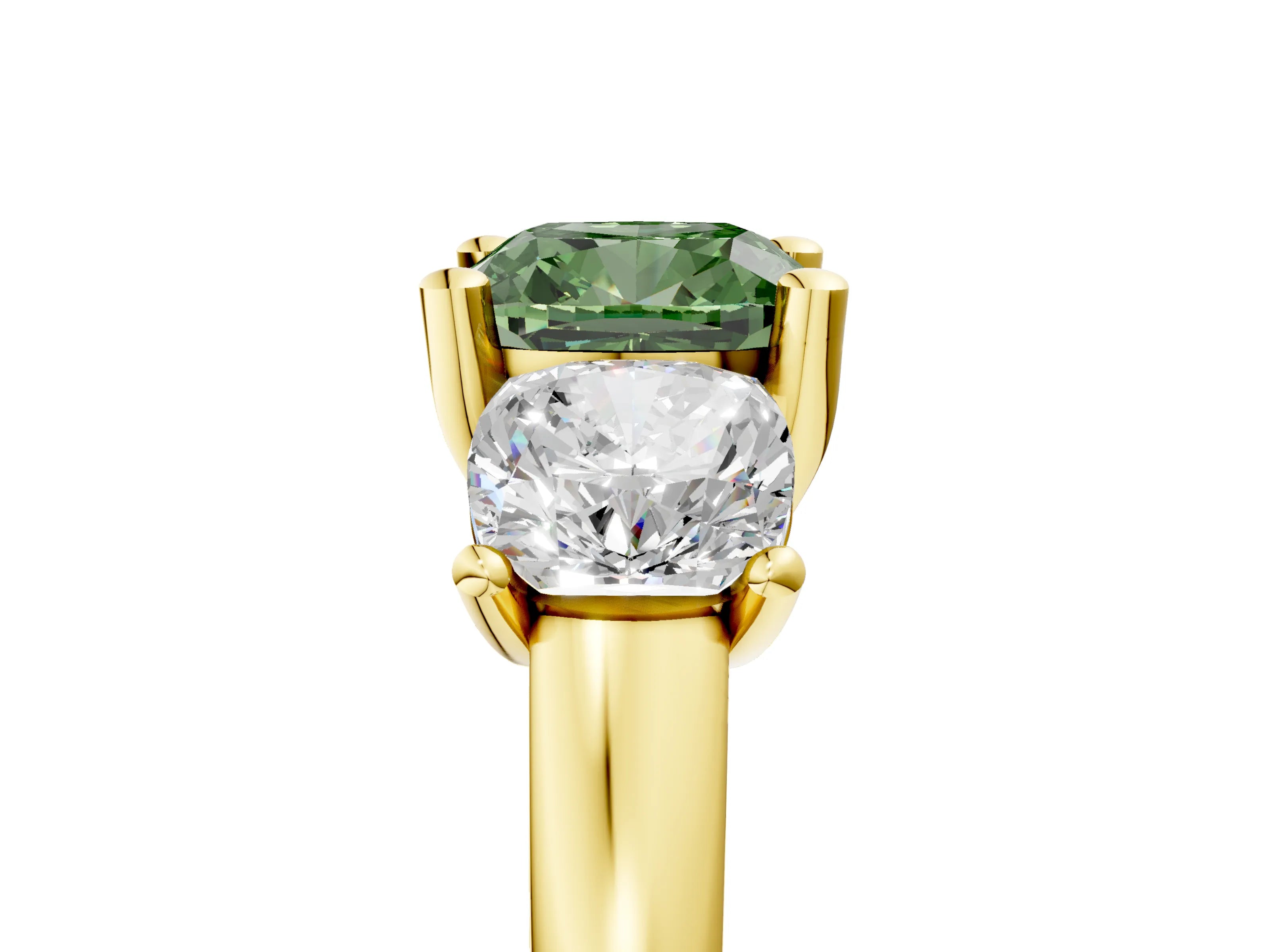 Yellow gold Three-Stone Fancy Green Cushion Cut Cut Solitaire Ring with Classic Prong Setting_5