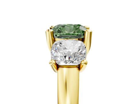 Yellow gold Three-Stone Fancy Green Cushion Cut Cut Solitaire Ring with Classic Prong Setting_5