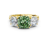 Yellow gold Three-Stone Fancy Green Cushion Cut Diamond Braided Band Ring with Four-Prong Setting_37