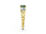 Yellow gold Three-Stone Fancy Green Cushion Cut Diamond Braided Band Ring with Four-Prong Setting_39