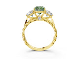 Yellow gold Three-Stone Fancy Green Cushion Cut Diamond Braided Band Ring with Four-Prong Setting_40