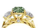 Yellow gold Three-Stone Fancy Green Cushion Cut Diamond Braided Band Ring with Four-Prong Setting_41