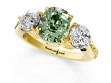 Yellow gold Three-Stone Fancy Green Cushion Cut Diamond Channel Set Engagement Ring with Prong Setting_1