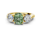 Yellow gold Three-Stone Fancy Green Cushion Cut Diamond Channel Set Engagement Ring with Prong Setting_12