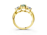 Yellow gold Three-Stone Fancy Green Cushion Cut Diamond Channel Set Engagement Ring with Prong Setting_15