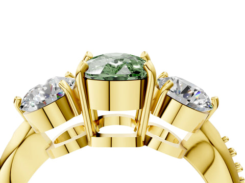Yellow gold Three-Stone Fancy Green Cushion Cut Diamond Channel Set Engagement Ring with Prong Setting_16