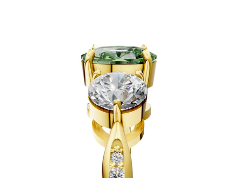 Yellow gold Three-Stone Fancy Green Cushion Cut Diamond Channel Set Engagement Ring with Prong Setting_17