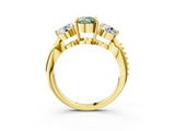 Yellow gold Three-Stone Fancy Green Cushion Cut Diamond Channel Set Engagement Ring with Prong Setting_3