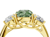 Yellow gold Three-Stone Fancy Green Cushion Cut Diamond Engagement Ring with Prong Setting_7