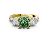 Yellow gold Three-Stone Fancy Green Cushion  Cut Diamond Pavé Band with Four-Prong Setting_28