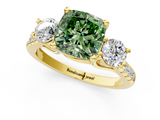 Yellow gold Three-Stone Fancy Green Cushion  Cut Diamond Pavé Band with Four-Prong Setting_29