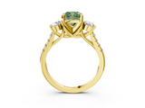 Yellow gold Three-Stone Fancy Green Cushion  Cut Diamond Pavé Band with Four-Prong Setting_31