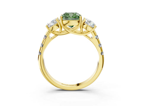 Yellow gold Three-Stone Fancy Green Cushion Cut Diamond Pavé Band with Prong Setting_3