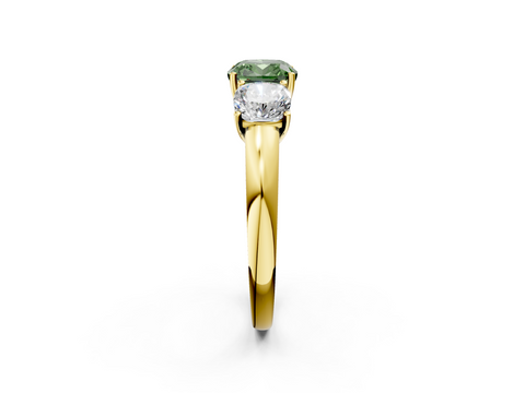 Yellow gold Three-Stone Fancy Green Cushion  Cut Diamond Ring with Channel-Set Band and Four-Prong Setting_49