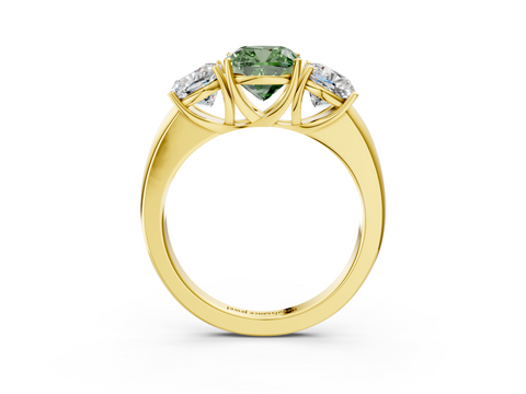 Yellow gold Three-Stone Fancy Green Cushion  Cut Diamond Ring with Channel-Set Band and Four-Prong Setting_50