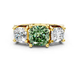 Yellow gold Three-Stone Fancy Green Cushion  Cut Diamond Ring with Channel-Set Band and Four-Prong Setting_52