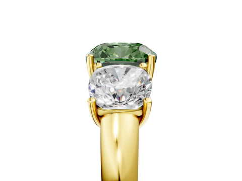 Yellow gold Three-Stone Fancy Green Cushion  Cut Diamond Ring with Channel-Set Band and Four-Prong Setting_52