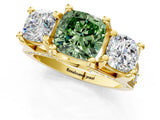 Yellow gold Three-Stone Fancy Green Cushion  Cut Diamond Ring with Channel-Set Band and Four-Prong Setting_53