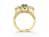 Yellow gold Three-Stone Fancy Green Cushion  Cut Diamond Ring with Channel-Set Band and Four-Prong Setting_55