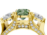 Yellow gold Three-Stone Fancy Green Cushion  Cut Diamond Ring with Channel-Set Band and Four-Prong Setting_56