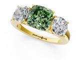 Yellow gold Three-Stone Fancy Green Cushion  Cut Diamond Ring with Channel-Set Band and Four-Prong Setting_65