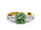 Yellow gold Three-Stone Fancy Green Cushion  Cut Diamond Ring with Pear Side Stones in Four-Prong Setting_108