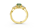 Yellow gold Three-Stone Fancy Green Cushion  Cut Diamond Ring with Pear Side Stones in Four-Prong Setting_111