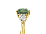 Yellow gold Three-Stone Fancy Green Cushion  Cut Diamond Ring with Pear Side Stones in Four-Prong Setting_113