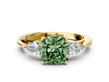 Yellow gold Three-Stone Fancy Green Cushion Cut Diamond Ring with Pear  Side Stones in Four-Prong Setting_36