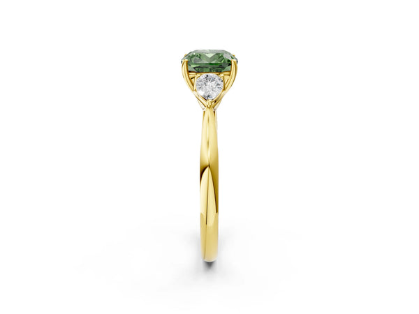 Yellow Gold Cushion Cut Engagement Ring Setting for Fancy Green Center with Pear Side Stones