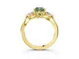 Yellow gold Three-Stone Fancy Green Cushion Cut Diamond Ring with Pear  Side Stones in Four-Prong Setting_39