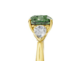 Yellow gold Three-Stone Fancy Green Cushion Cut Diamond Ring with Pear  Side Stones in Four-Prong Setting_41