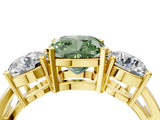 Yellow gold Three-Stone Fancy Green Cushion Cut Diamond Ring with Round Side Stones, Classic Band, and Four-Prong Setting_4
