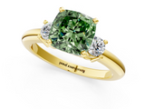 Yellow gold Three-Stone Fancy Green Cushion  Cut Diamond Solitaire with Prong Setting and Classic Band_44