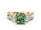 Yellow gold Three-Stone Fancy Green Cushion  Cut Diamond Twist Band with Prong Setting_34