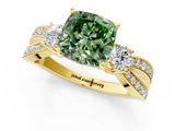 Yellow gold Three-Stone Fancy Green Cushion  Cut Diamond Twist Band with Prong Setting_35