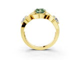 Yellow gold Three-Stone Fancy Green Cushion Cut Diamond Wave Pave Band with Prong Setting_3