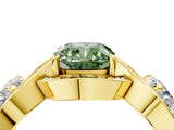Yellow gold Three-Stone Fancy Green Cushion Cut Diamond Wave Pave Band with Prong Setting_4