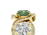 Yellow gold Three-Stone Fancy Green Cushion Cut Diamond Wave Pave Band with Prong Setting_5