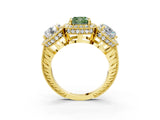 Yellow gold Three-Stone Fancy Green Cushion Cut Halo Diamond Milgrain Band with Four-Prong Setting_3