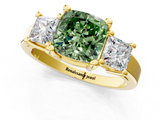 Yellow gold Three-Stone Fancy Green Cushion  Cut Solitaire Ring with Prong Setting_4