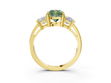 Yellow gold Three-Stone Fancy Green Cushion  Cut Solitaire Ring with Prong Setting_6