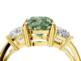Yellow gold Three-Stone Fancy Green Cushion  Cut Solitaire Ring with Prong Setting_7